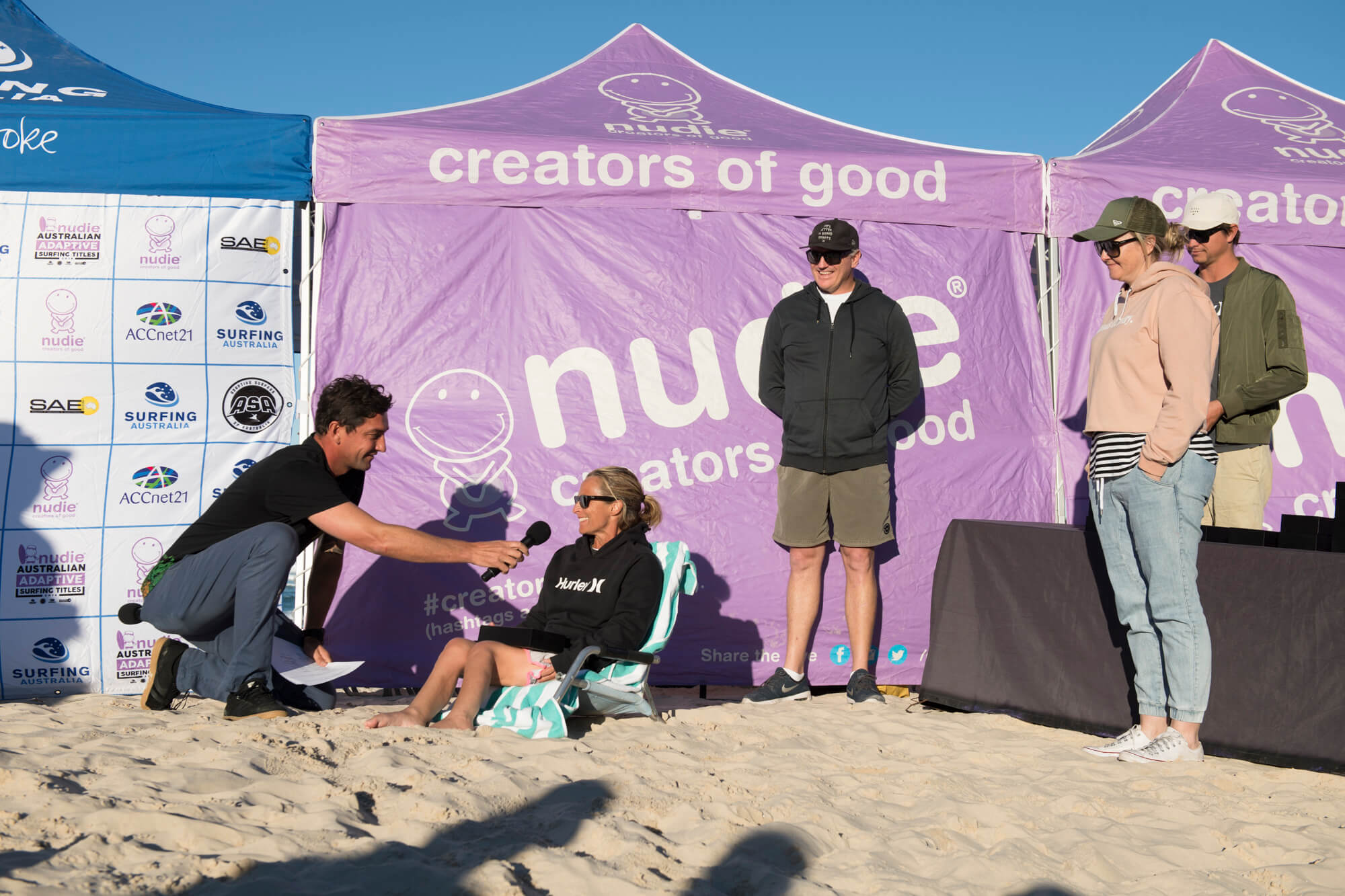 Sam being interviewed after Surfing Australia event